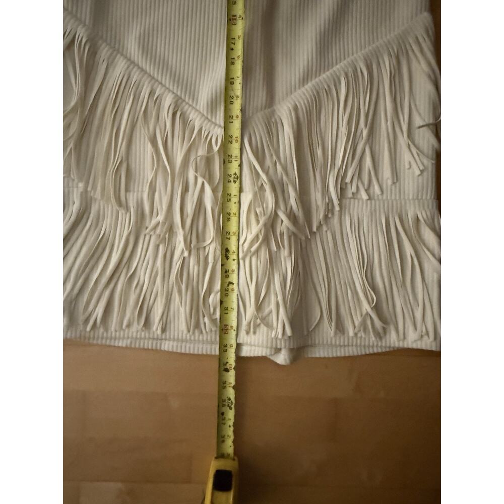 VTG 1980’s MA RENA 2 Piece Wearable Art Fringed Top & Skirt Cream Western L - Picture 3 of 6